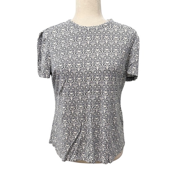 Tory Burch Tops - Tory Burch Top Womens M Slinky Knit Navy Damask Medallion Rayon Zip Back Blouse